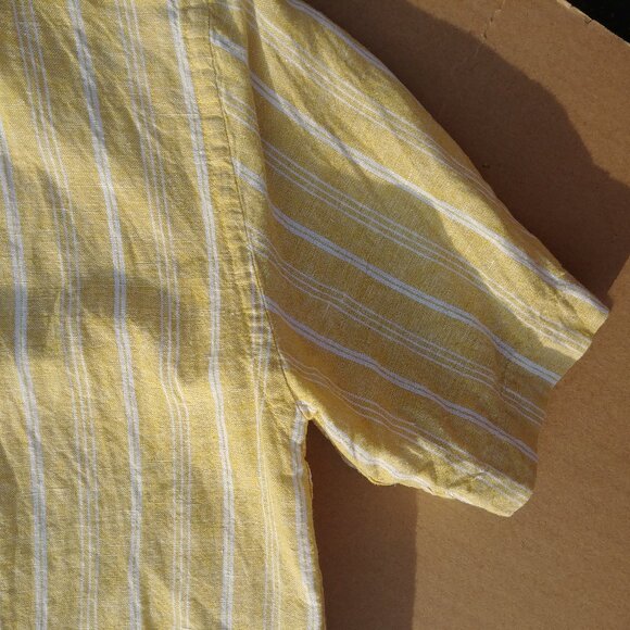 Banana Republic Men's linen blend Slim Fit yellow striped button down sh… - Picture 3 of 10